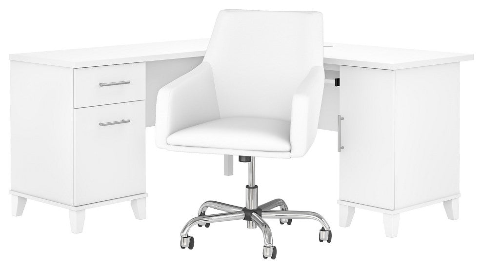 Somerset 60W L Shaped Desk and Chair Set, White