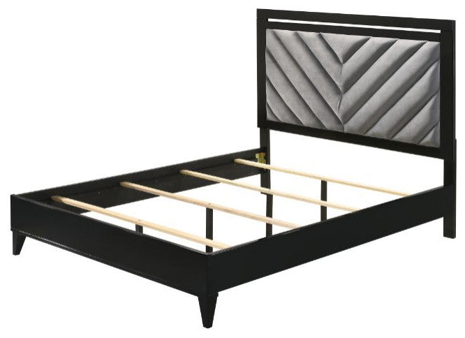 Briella V Lines Tufted Headboard Standard Bed, Gray/Black, King