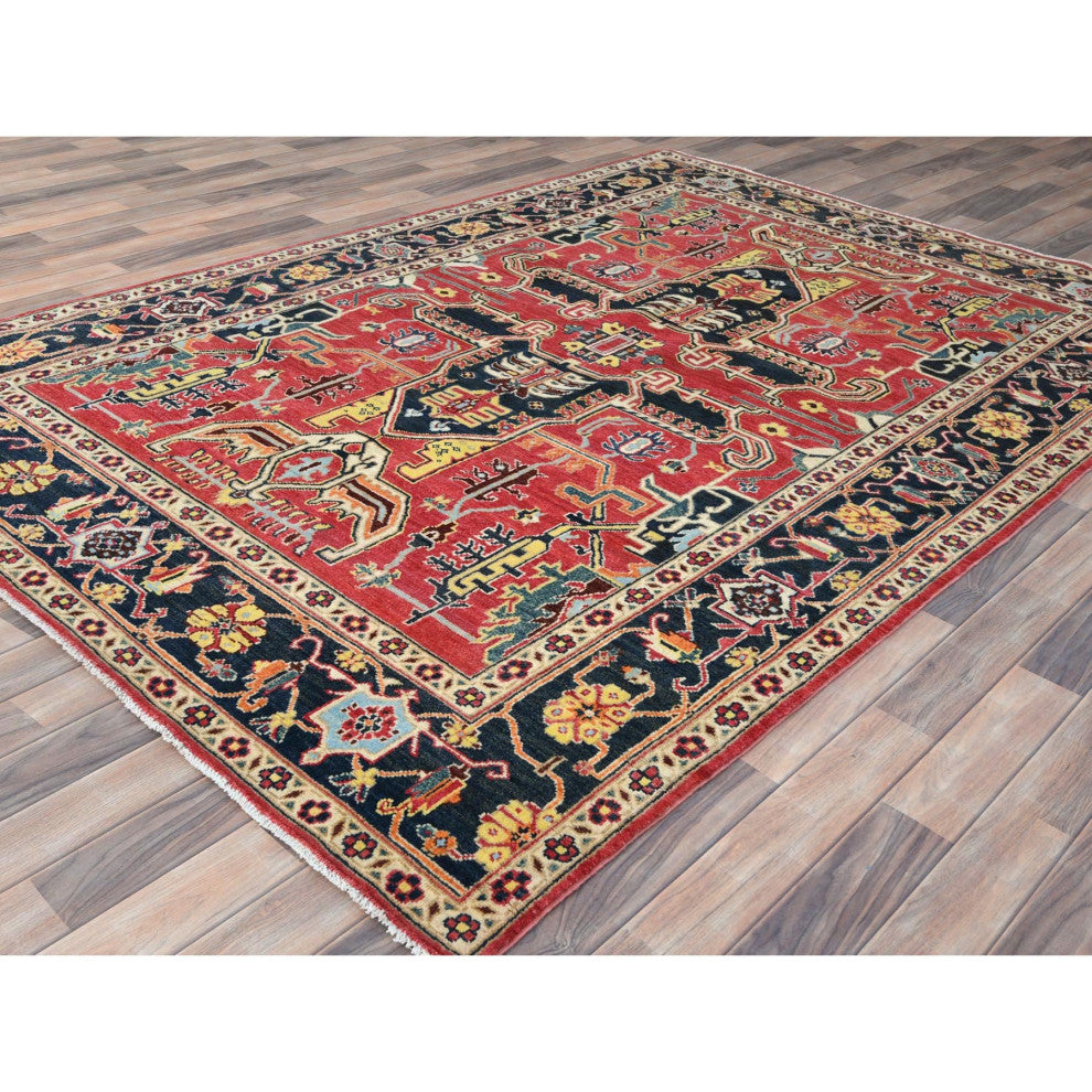 Imperial Red Afghan Peshawar Heriz Wool Hand Knotted Oriental Rug, 6'1"x9'2"