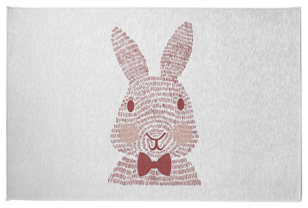 Monochrome Bunny Easter Chenille Rug, Ligonberry Red, 2'x3'