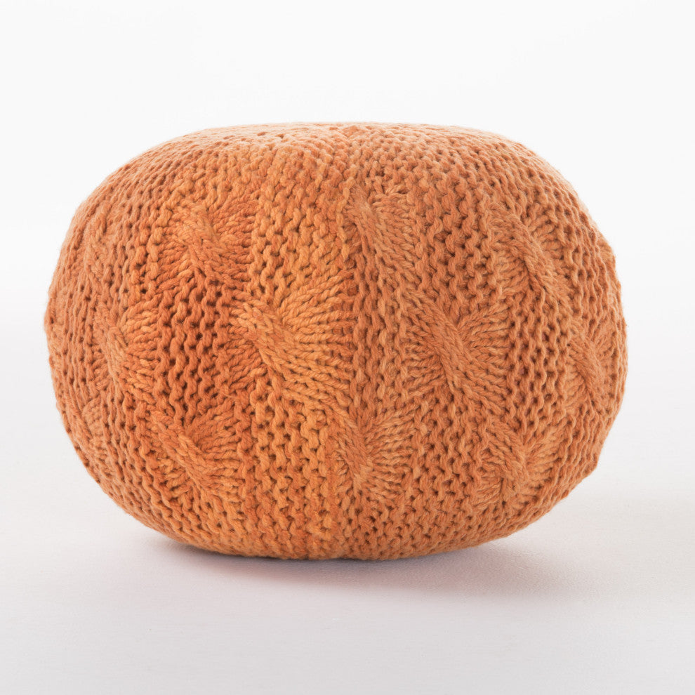GDF Studio Dahlia Indoor Handcrafted Modern Fabric Weave Pouf, Orange