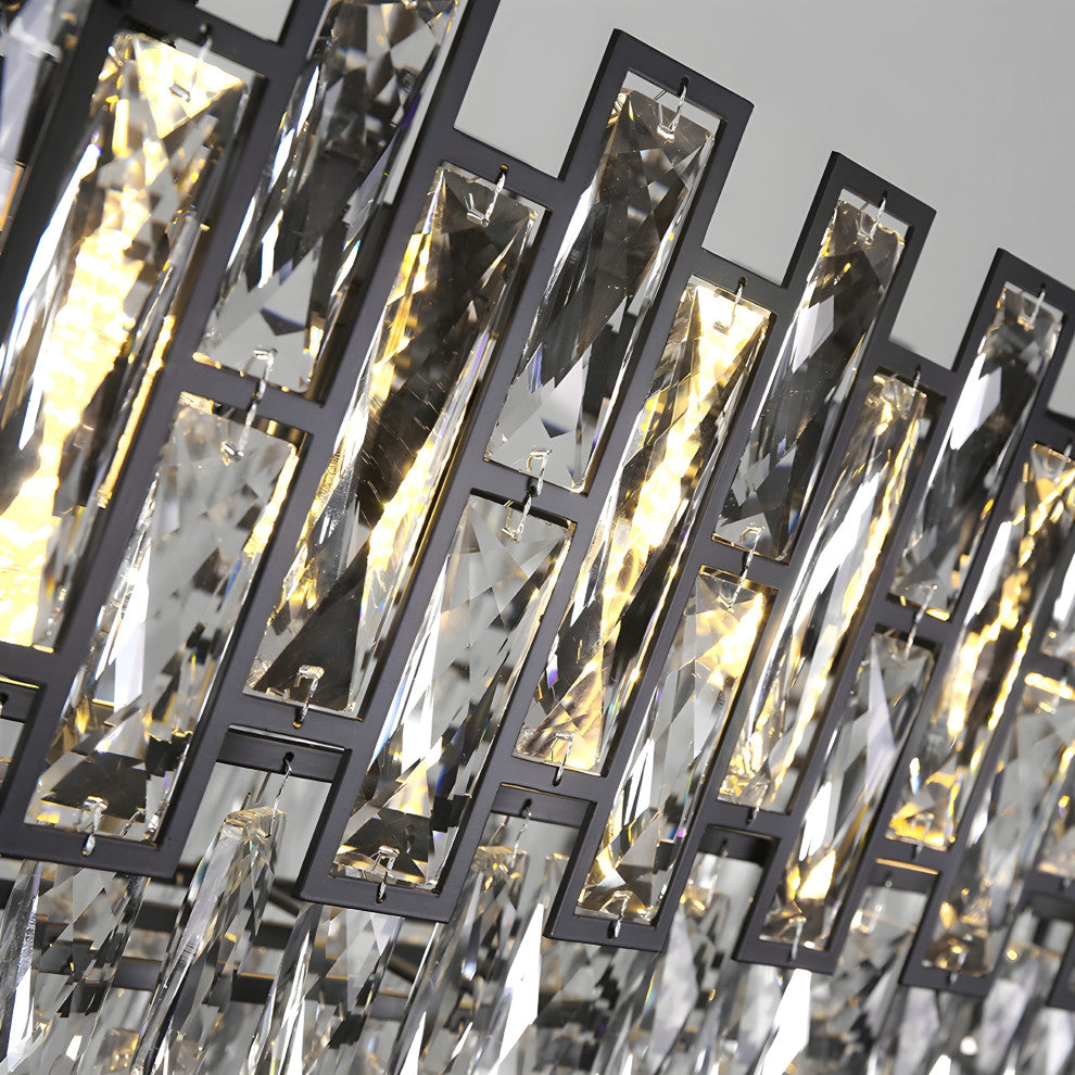 Clans | Modern Rectangle Black Crystal Chandelier, Warm Light, Dimmable