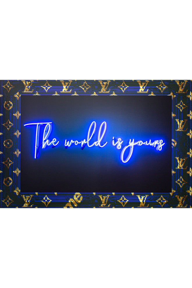 Framed Blue Neon Artwork | Andrew Martin World Is Yours, Large