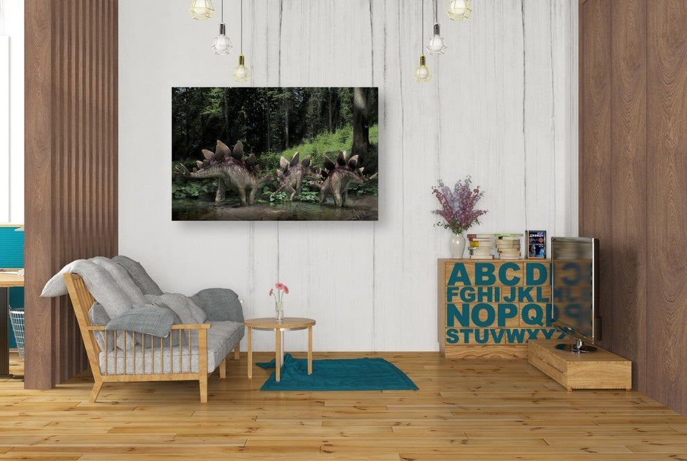 Epic Graffiti "Stegosaurus Family" Giclee Canvas Wall Art, 26"x40"