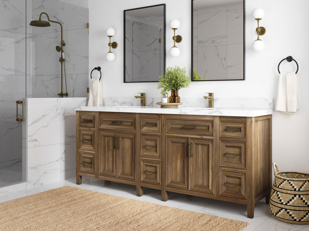 Santa Monica 84 Double Sink Bath Vanity in Graywashed Teak 2" Calacatta Laza