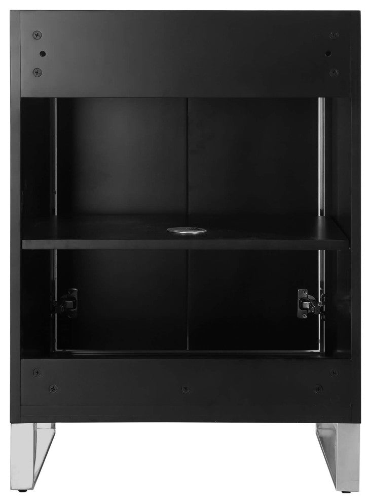 Opulence Bath Vanity, Black Matte, 24", Chrome Hardware, White Carrara Top