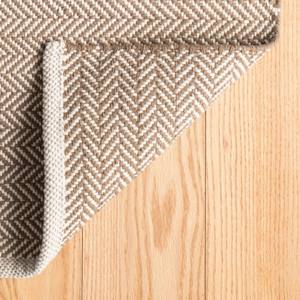 Dash & Albert Herringbone Stone Handwoven Cotton Rug, Natural, Runner-2'6" x 8'