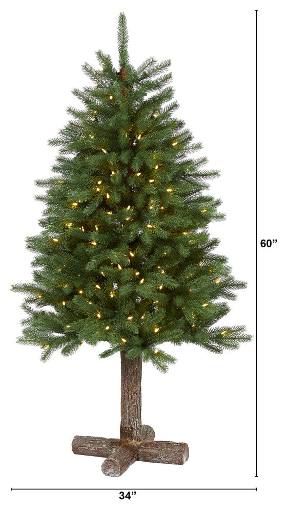 5' Napa Valley Pine Faux Xmas Tree W/Lights, Bendable Branches, Wood Stand