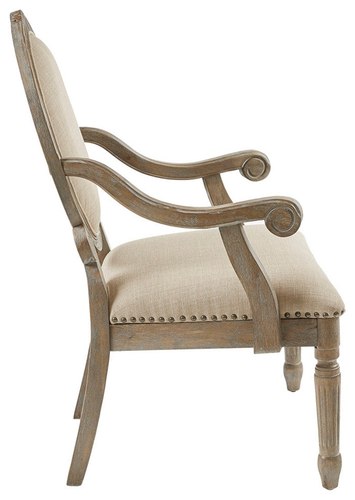 Madison Park Brentwood Oval Back Exposed Wood Arm Chair, Beige