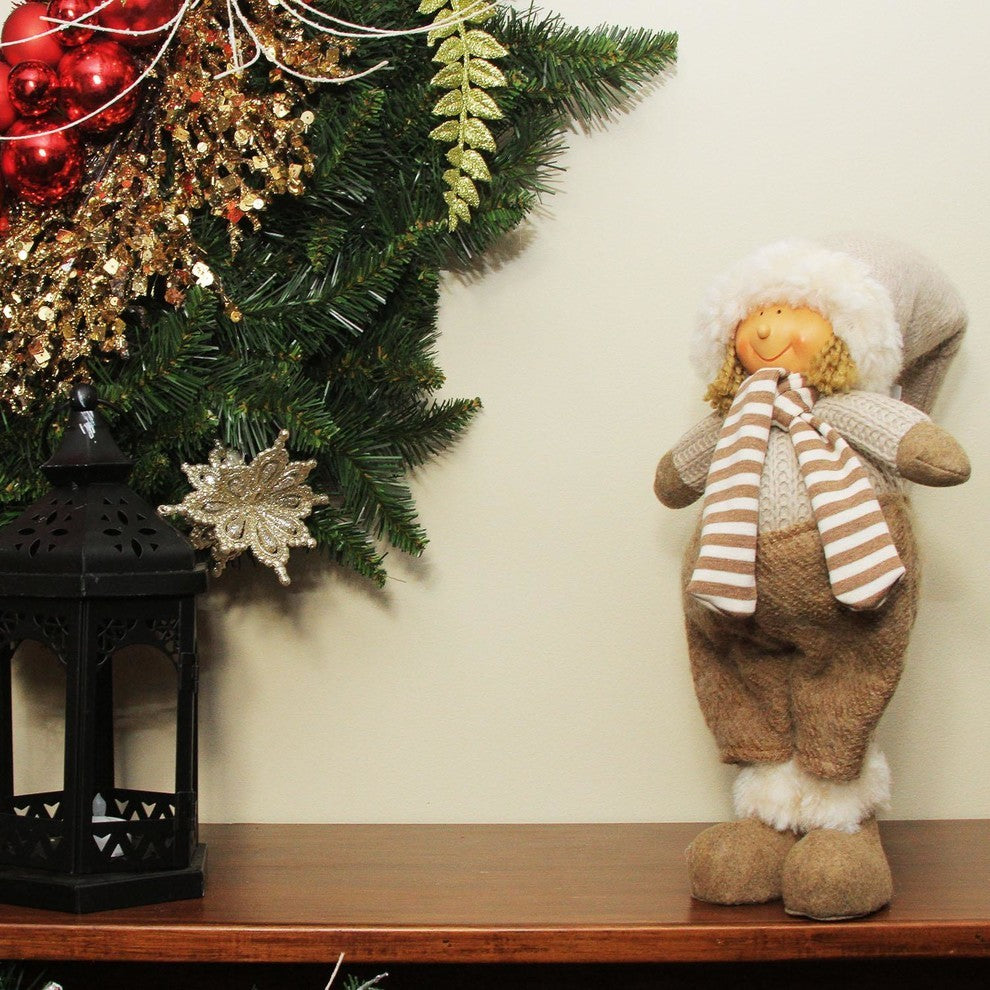 12" Decorative Champagne Boy in Pants Christmas Table Top Figure