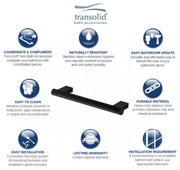 Transolid Maddox 12-inch Grab Bar, Black