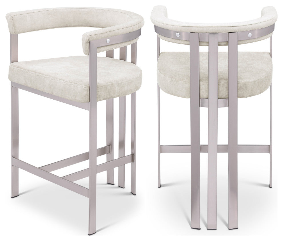 Marcello Upholstered Counter Stool, Stone, Velvet, Brushed Chrome