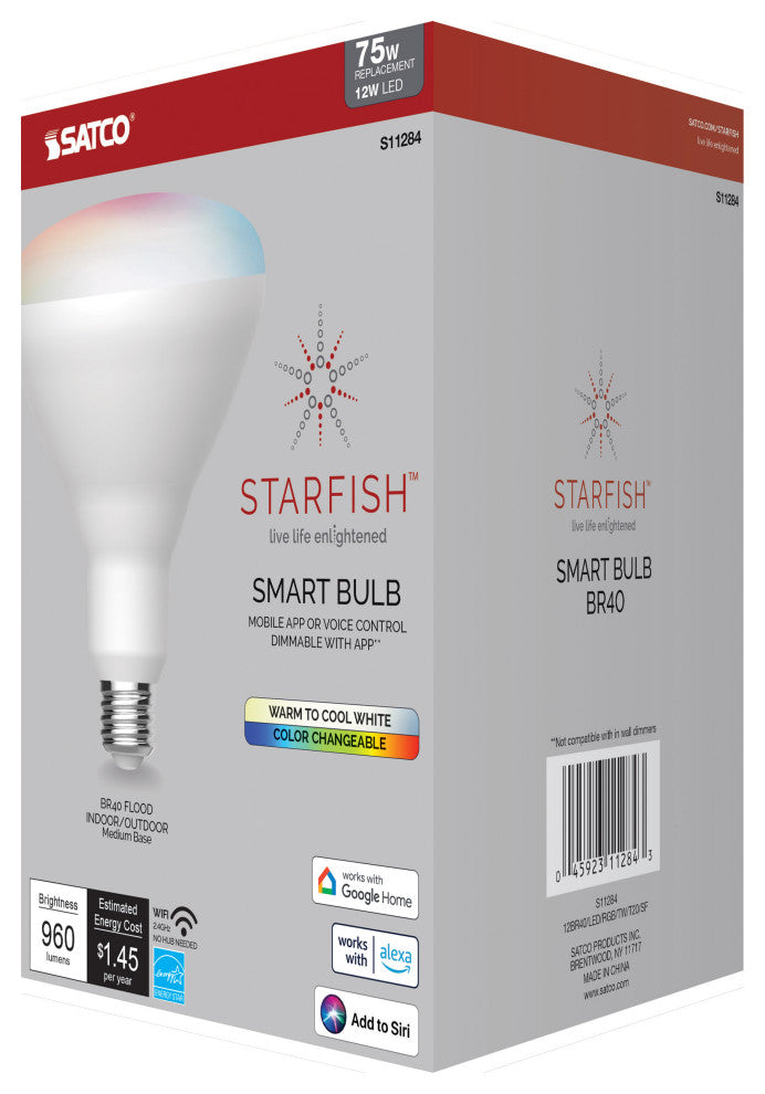 12W, BR40 LED, RGB & Tunable White, Starfish IOT, Medium Base, 120V