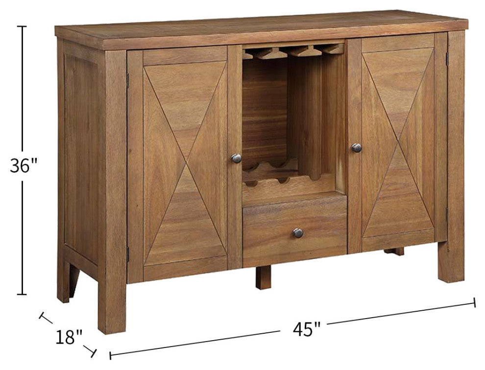 Wood Server With 2 Doors and a Drawer, Rustic Brown