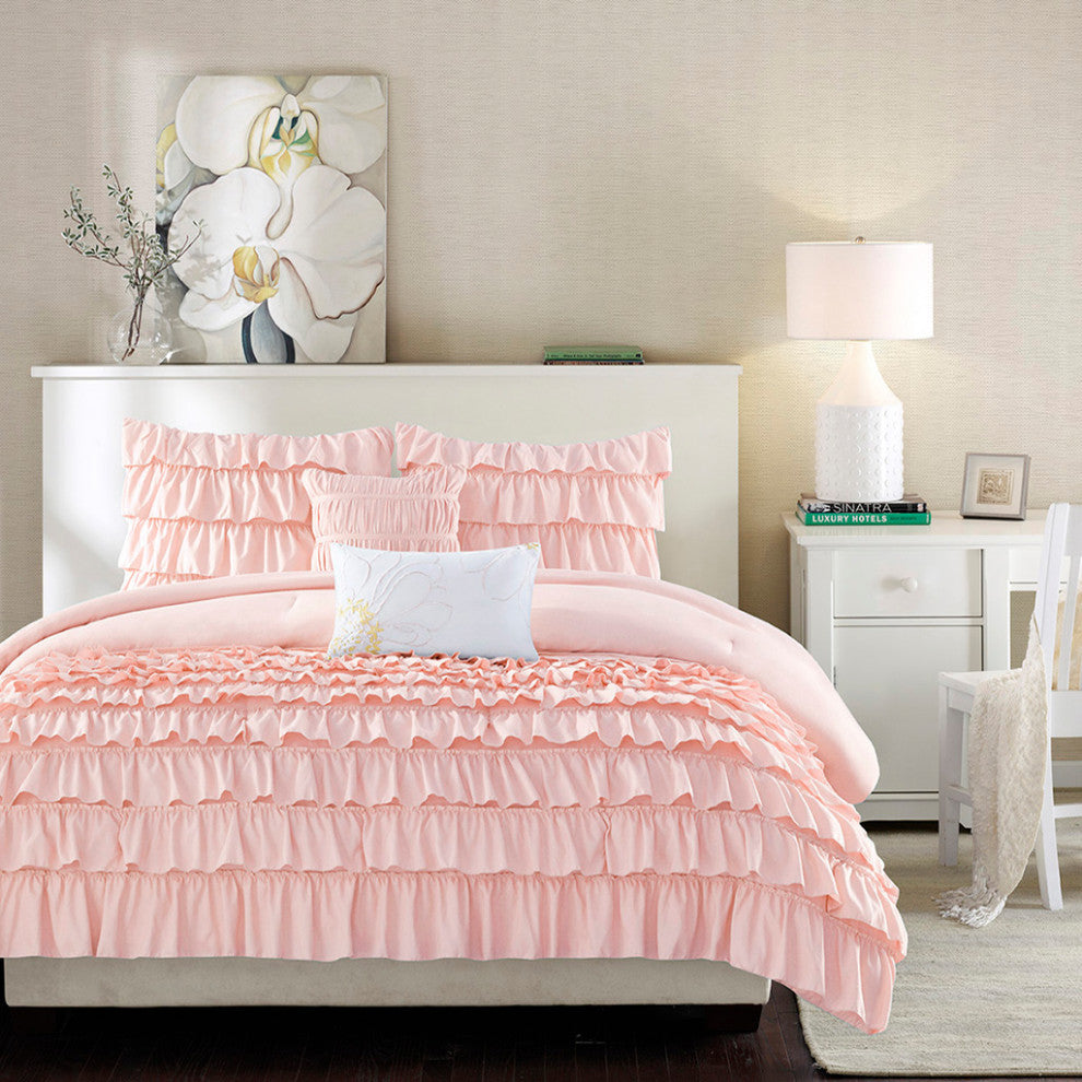 Intelligent Design Waterfall Comforter Set, Blush