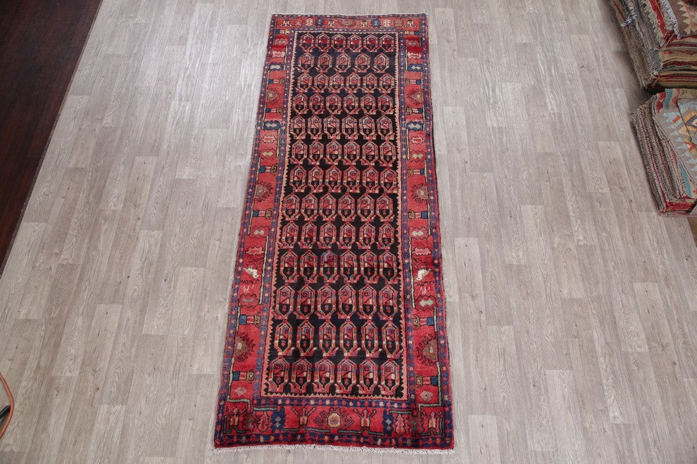Consigned, Heriz Wool Handmade Persian Oriental Runner Rug, Black, 9'11"X3'10"