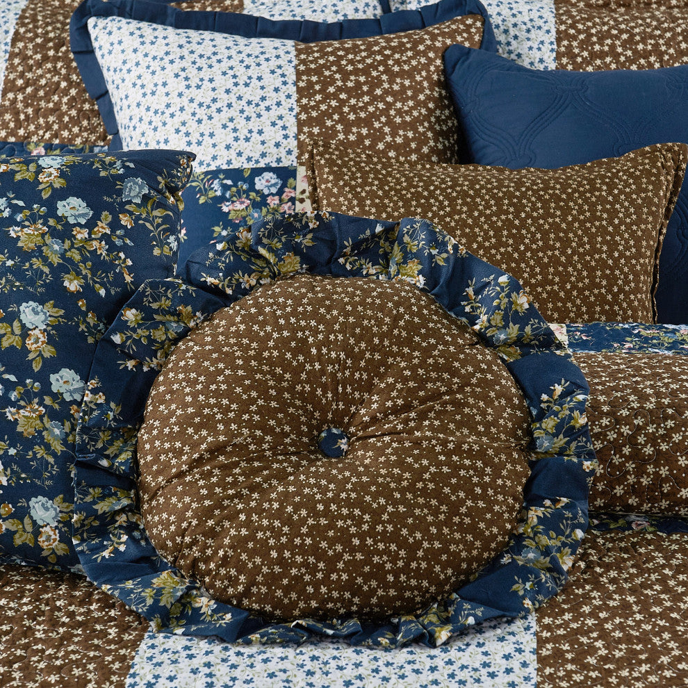 Patchwork Quilted 8-Piece Bed Spread Coverlet Set, Dark Blue, King