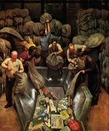 "Post Office Sorting Room" Painting Print on Canvas by John Falter