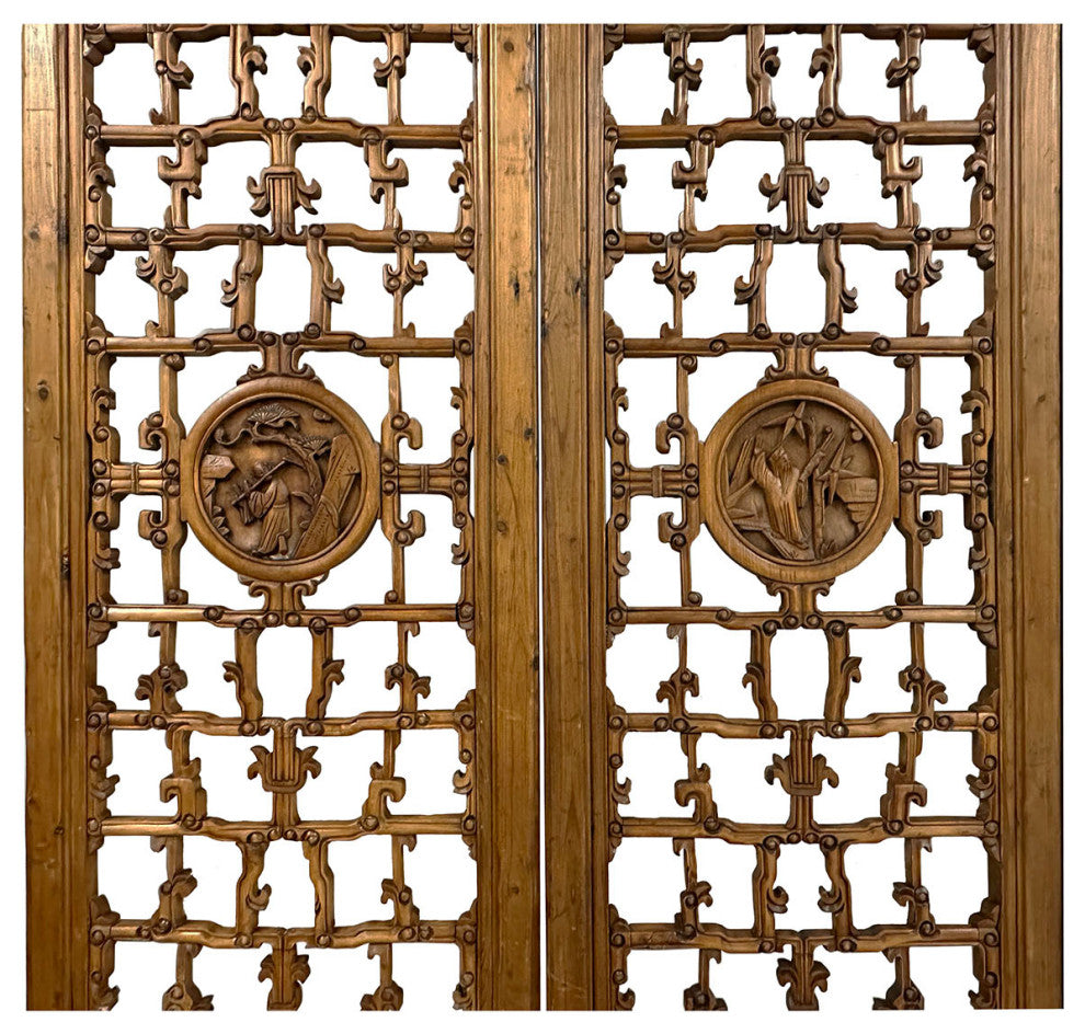 Consigned Antique Chinese Hand Carved 6 Panels Wooden Screen/Room Divider