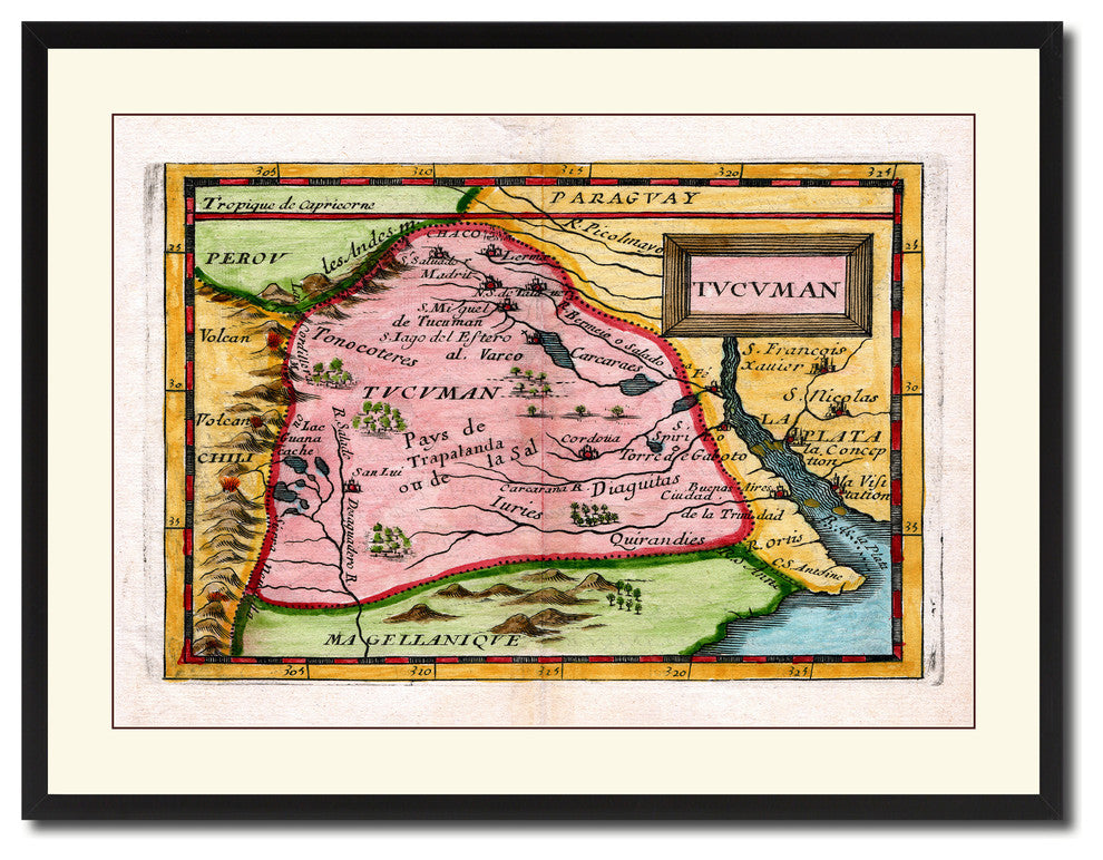 Tucuman Argentina Buenos Aires Vintage Antique Map Wall Art, 28"x37"