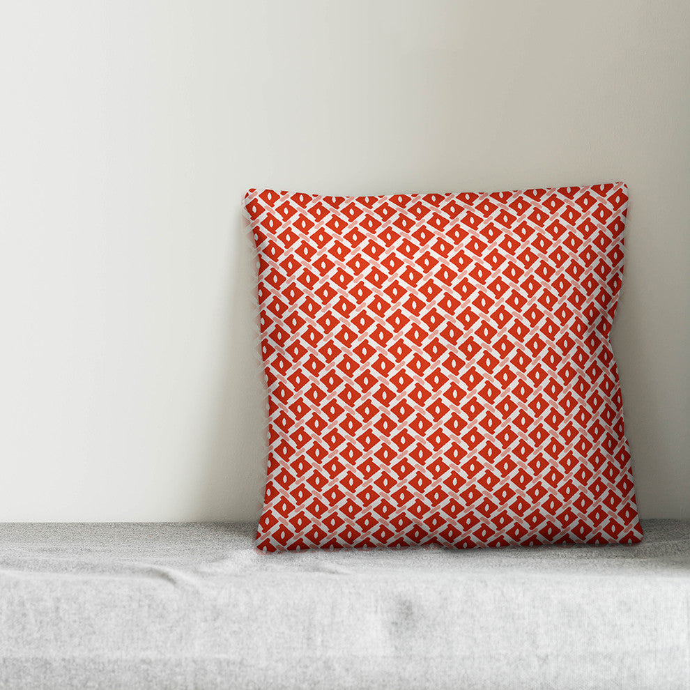 Whimsical Diamond Pattern, Red Throw Pillow Cover, 18"x18"