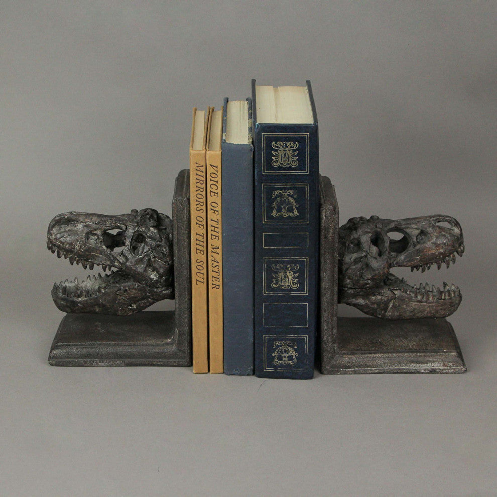 Set of 2 Resin Tyrannosaurus Rex T-Rex Skull Bookends Decorative Book Decor