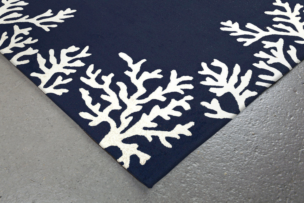 Capri Coral Border Indoor/Outdoor Rug, Navy, 2'6x4'