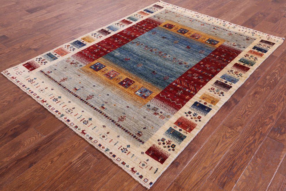 Hand-Knotted Persian Gabbeh Tribal Rug 4' 10" X 6' 7" Q5295