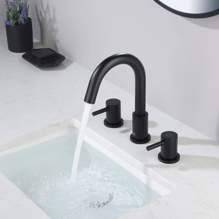 Circular Widespread Sink Faucet With Pop-Up Drain, Matte Black