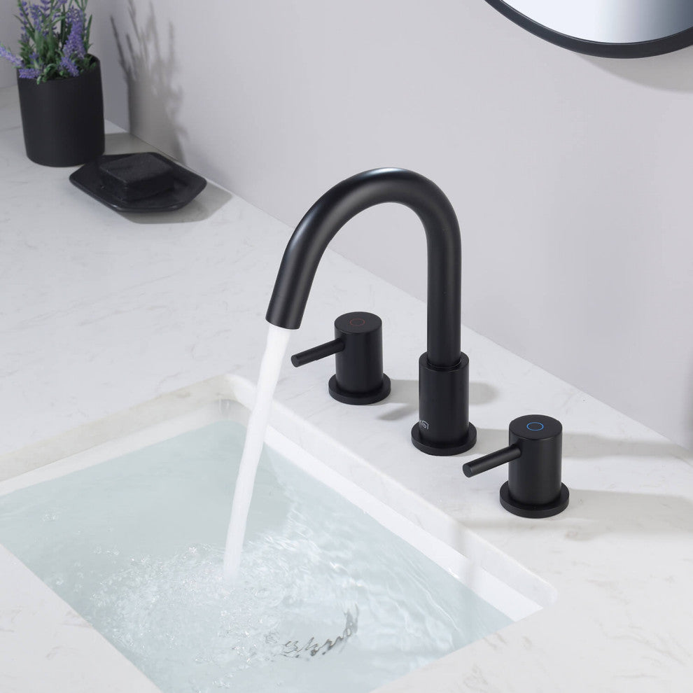 Circular Widespread Sink Faucet With Pop-Up Drain, Matte Black
