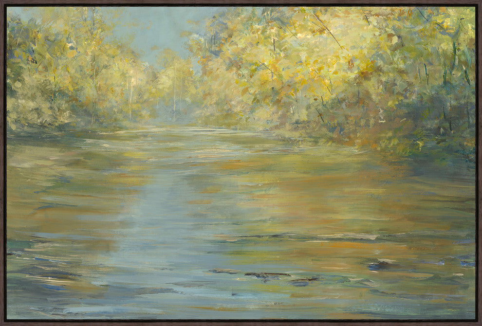 The River Knows, 61.25"x41.25", Espresso Natural Wood Gallery Floater