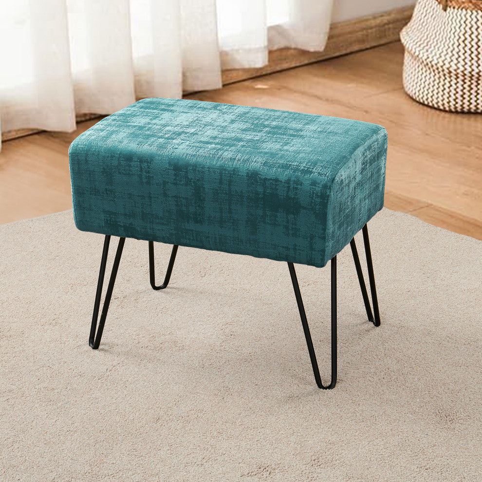 Textured Velvet Ottoman, Agate Green
