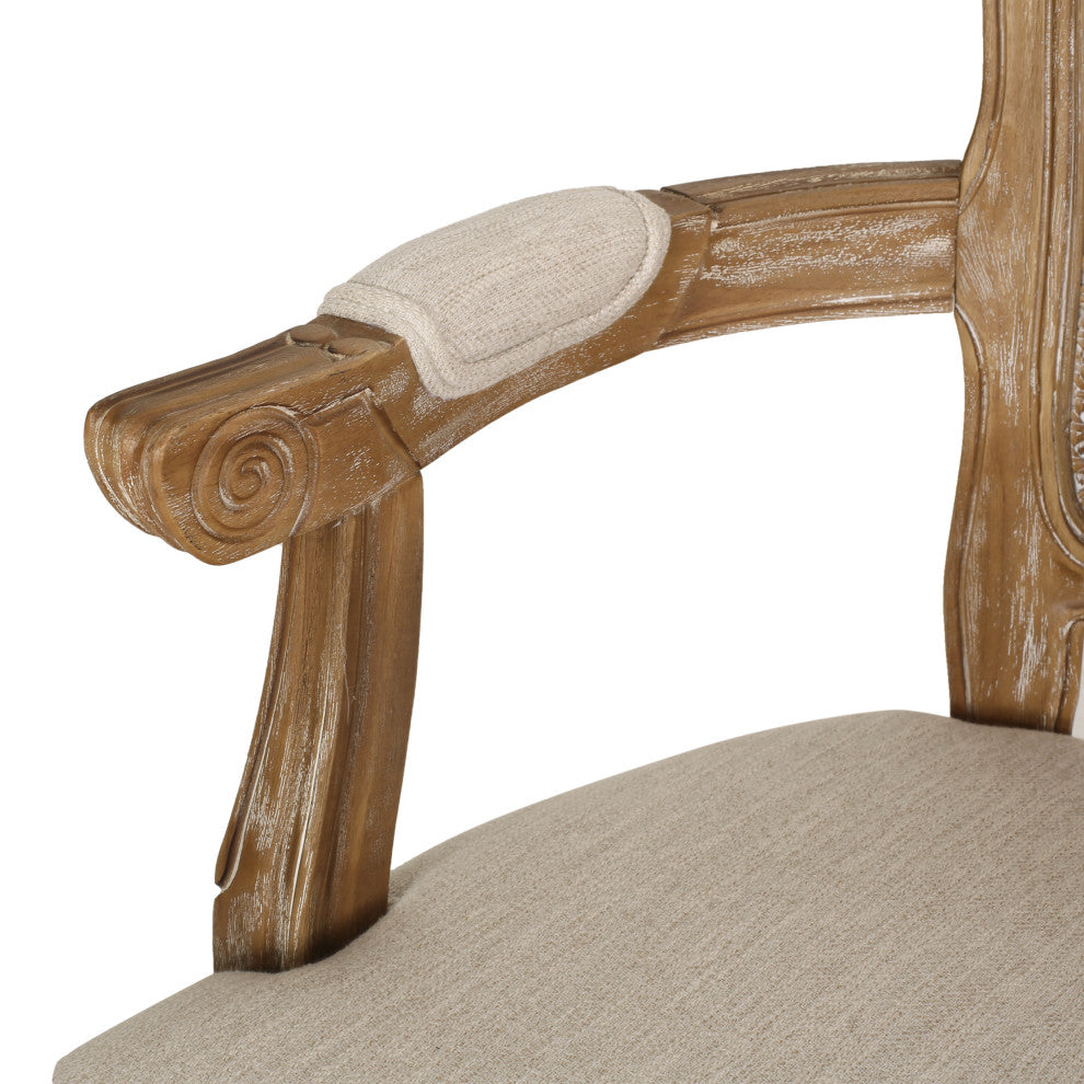 Ardyce French Country Fabric Upholstered Wood and Cane 5-Piece Dining Set, Natural/Beige