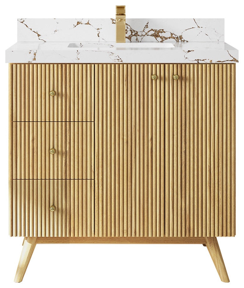Pasadena 36 Center Sink Bath Vanity in Light Natural Teak 2" Viola Brown