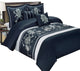 Myra Cotton Floral 5PC Duvet Cover Set, Navy, Full/Queen