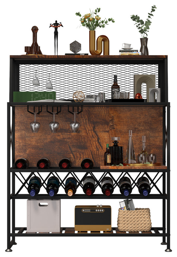 Tabele Rac VEVOR Wine Rack Table Bar Cabinet Table w/ Wine Rack & Glass Holder In
