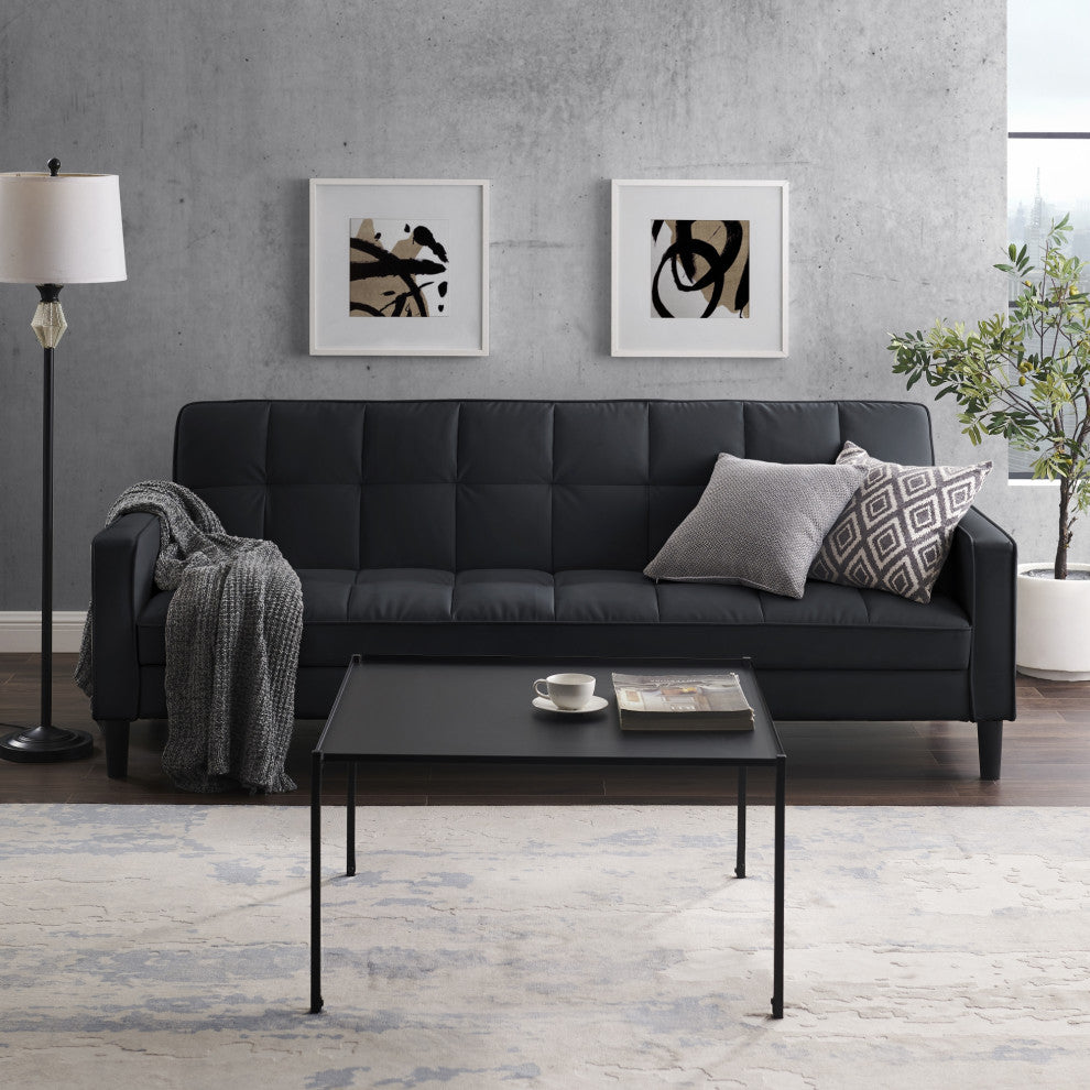Loft Lyfe Paley Convertible Sofa Bed, With Storage, 85" Wide, Black Leather