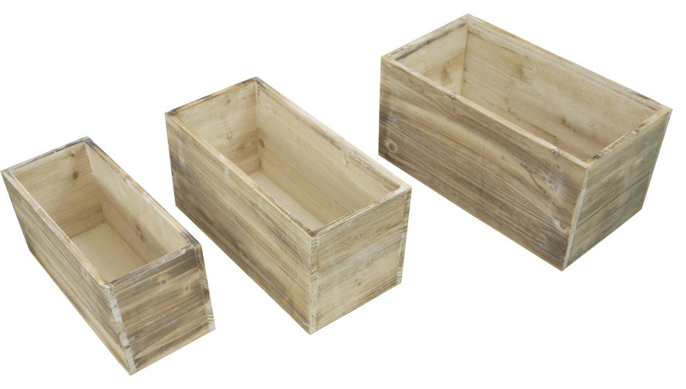Set Of 3, Wood Rustic Rectangular Boxes Planter, White