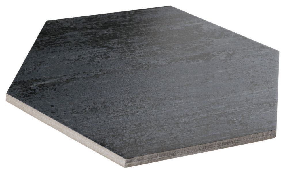 Cassis Hex Porcelain Floor and Wall Tile Sample, Black