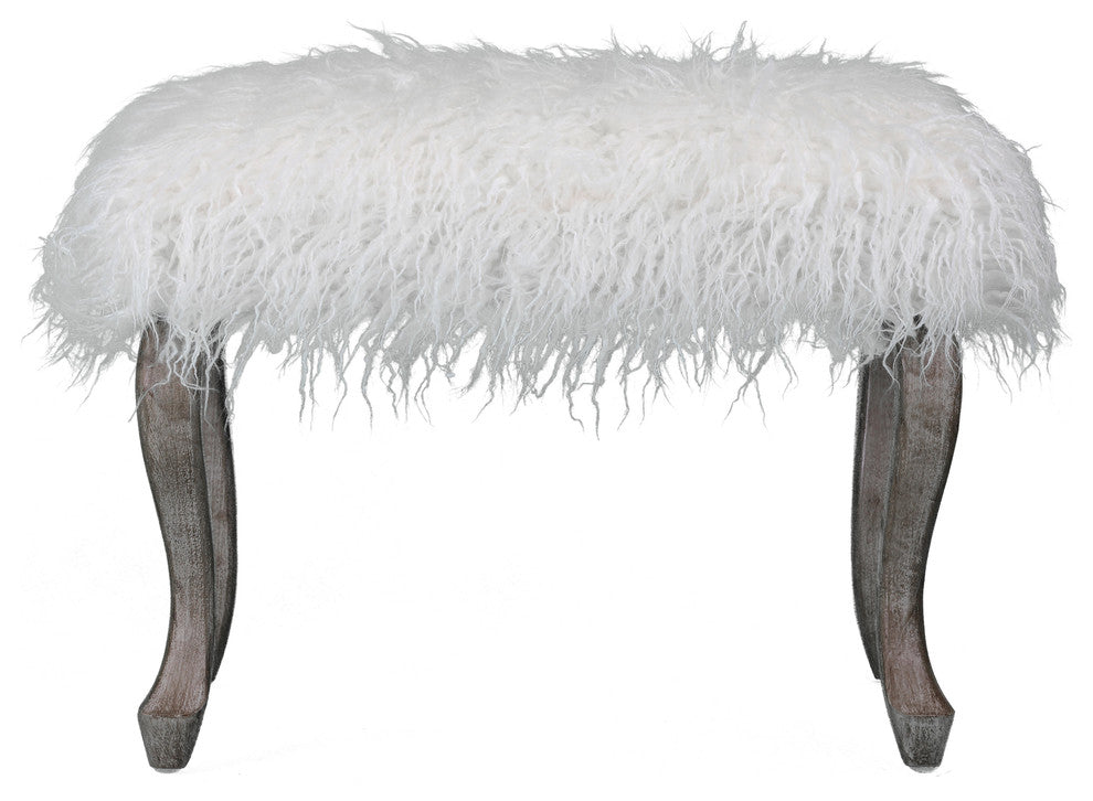 Cortesi Home Harlow Bench Ottoman, White Faux Fur