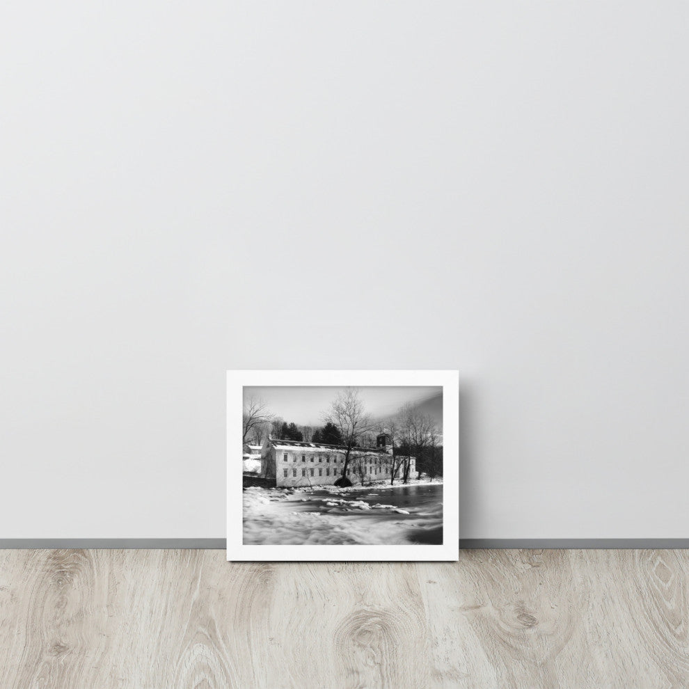 Winter at Powder Mill Rural Landscape Framed Photo Paper Wall Art Prints, White, 8" X 10"