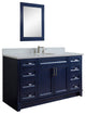 61" Single Sink Vanity, Blue Finish And White Engineered Stone Top And Oval Sink