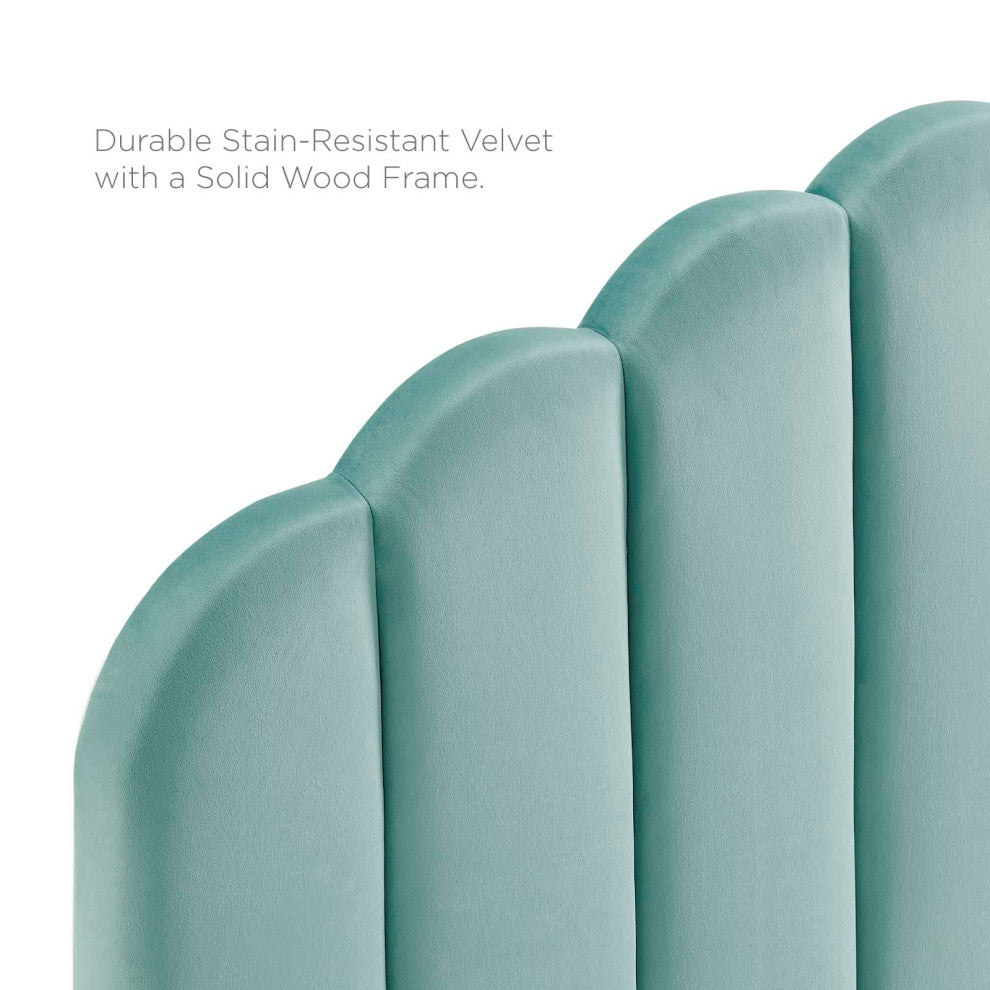 Headboard, Full Queen Size, Velvet, Blue, Modern Contemporary, Bedroom Master