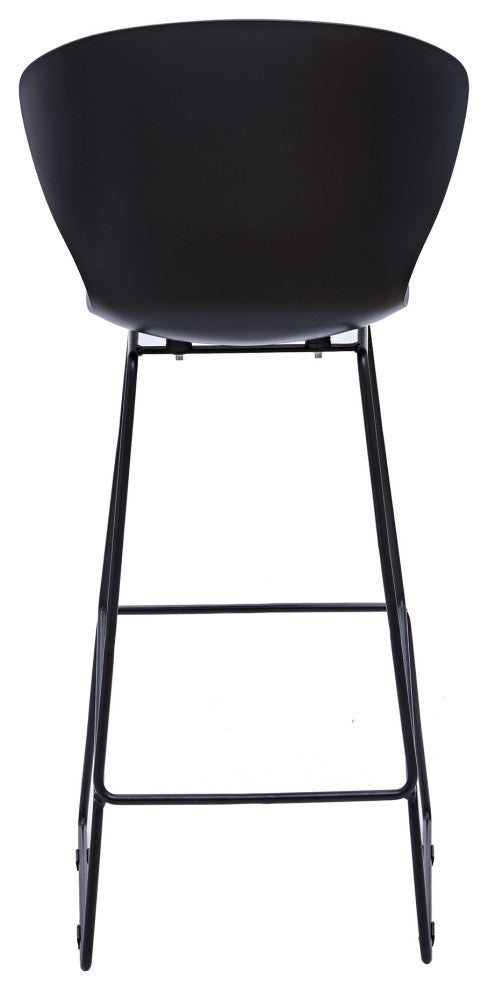 Midcentury Polypropylene Counter Stool With Metal Legs, Set of 2, Black, 30''