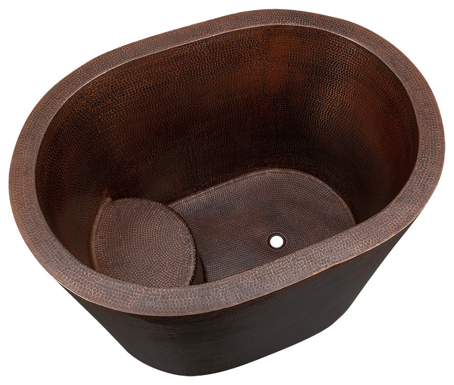 48" Hammered Copper Oval Japanese Soaking Tub & Drain Package