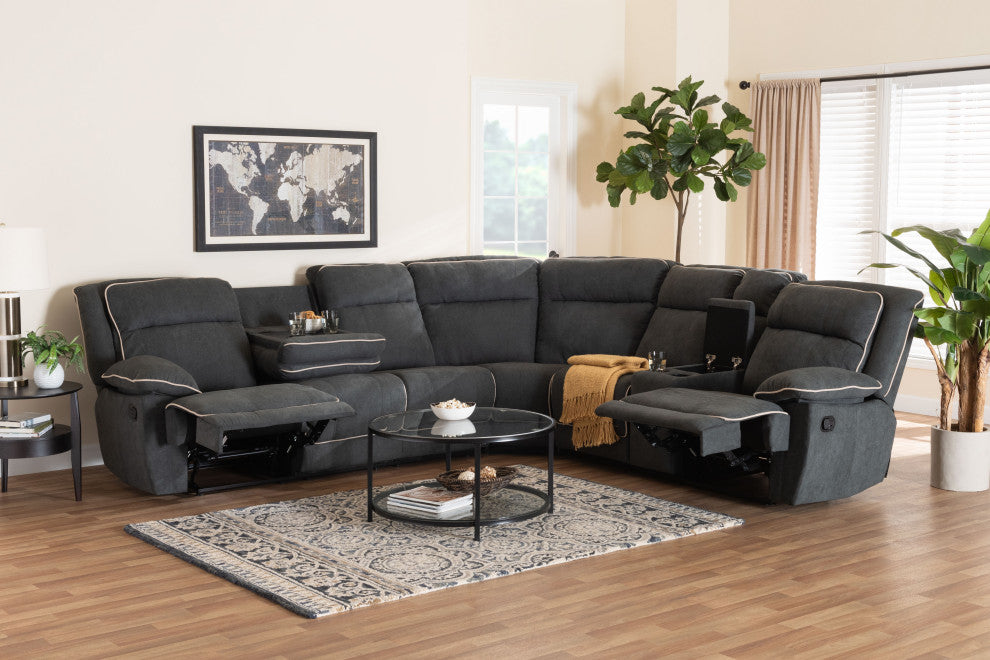 Sabella Dark Gray and Light Gray Two-Tone Fabric 7-Piece Reclining Sectional
