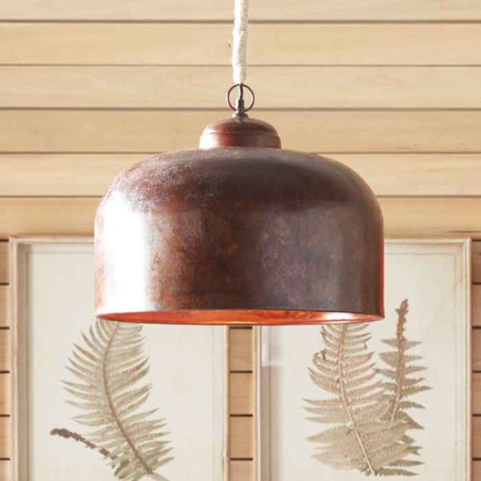Oxidized Copper Bronze Metal Dome Pendant Light Chandelier Jute 20 inch Shade