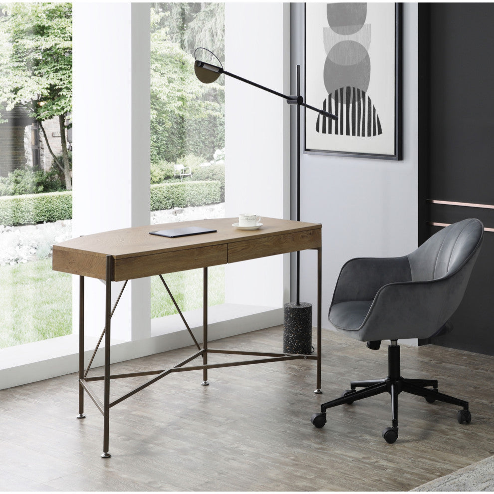 Loft Lyfe Laniya Desk, 2 Storage Drawers, Natural/Bronze