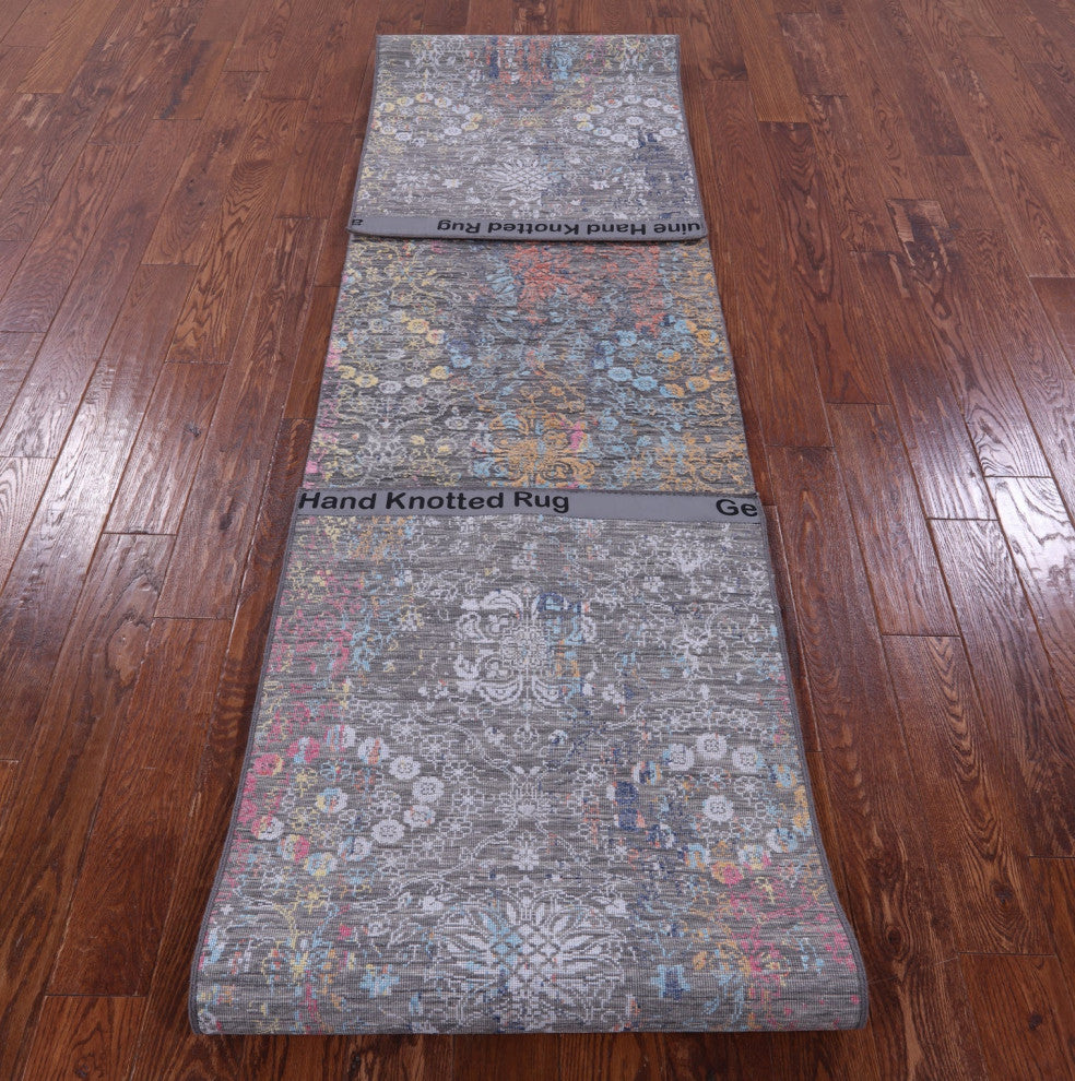 Runner Handmade Wool & Silk Modern Rug 2' 7" X 14' 1" - Q14909
