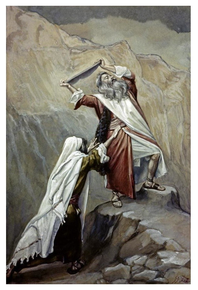 "Moses Destroys the Tablets of the Ten Commandments" Paper Art, 17"x24"
